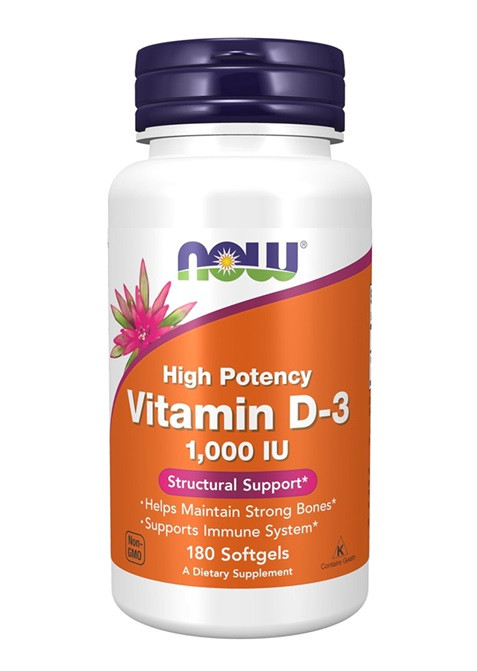 NOW Supplements, Vitamin D-3 1,000 IU, High Potency, Structural Support*, 180 Capsules