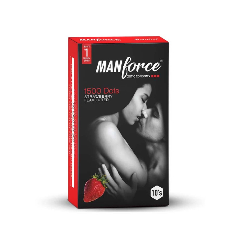 Manforce Condom Strawberry 3 in 1 Ribbed Contour Dotted