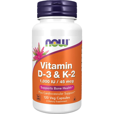 NOW Vitamin D-3 and K-2 - 45mg 120 Veg Capsules
